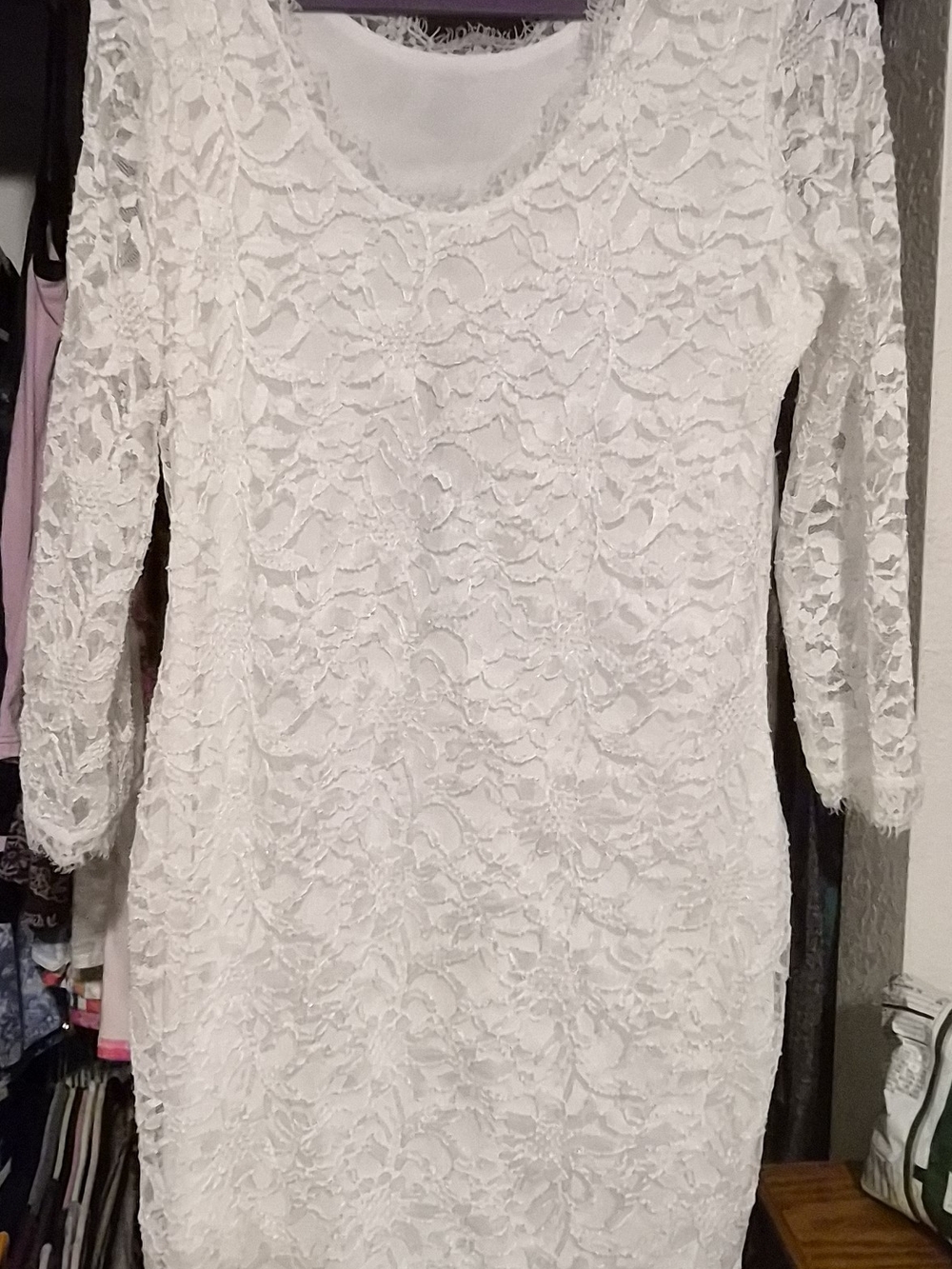 White Lace Long-Sleeve Sheath Dress - Classic Feminine Style